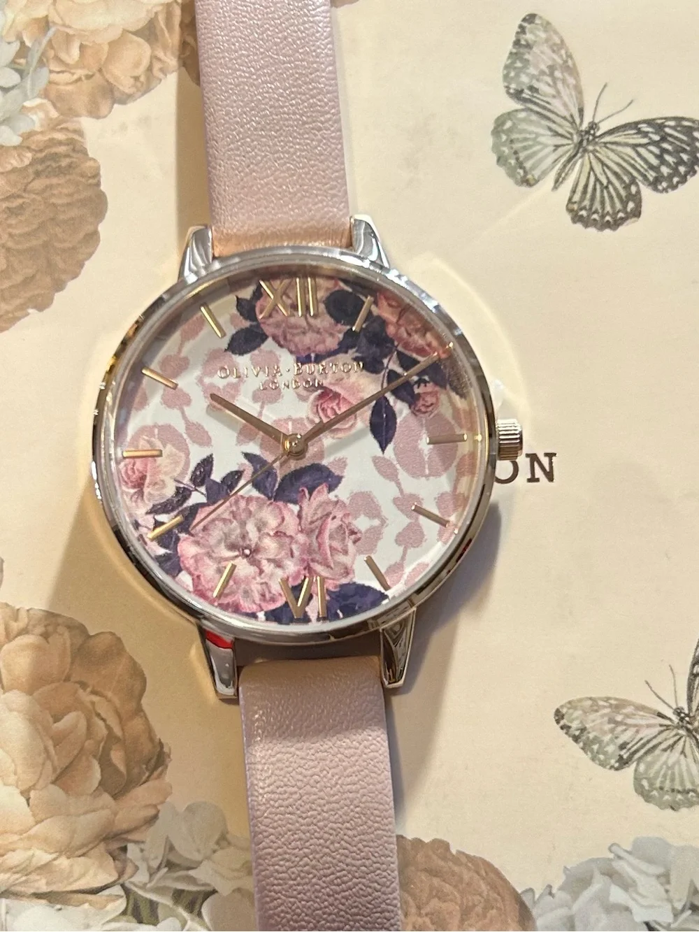 Olivia Burton Watch With 34mm Floral Face & Pink Band